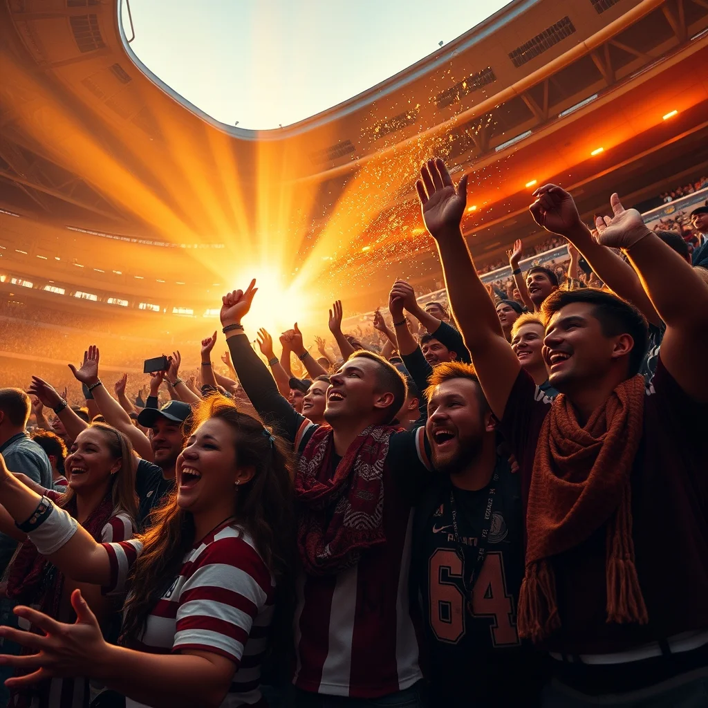 diverse football fans celebrating together stadium atmosphere