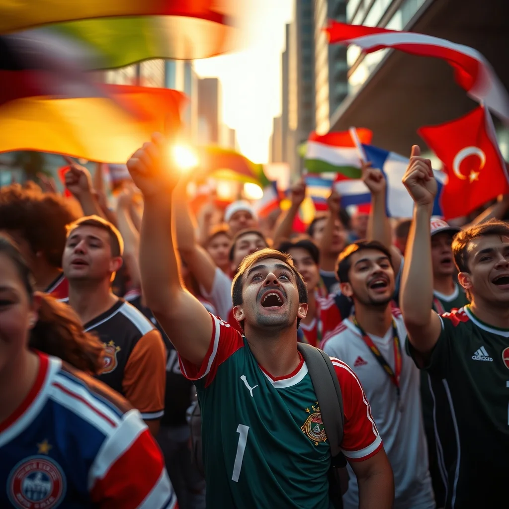 World Cup 2026 football fans celebrating in New York fan zone diverse crowd