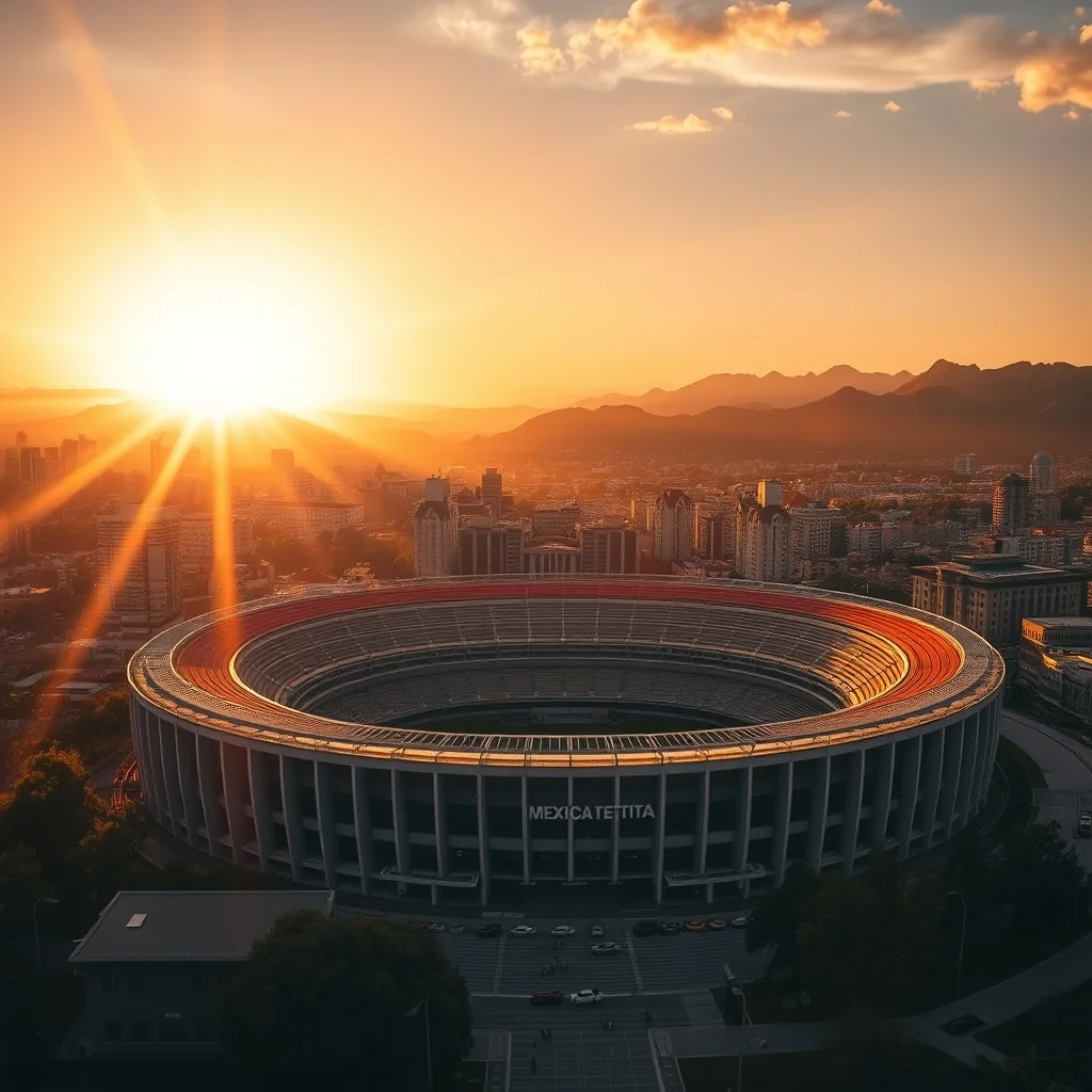 Estadio Azteca stadium Mexico City World Cup 2026 sunset view