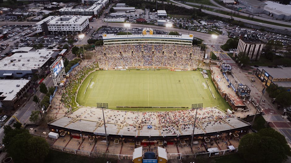 Aerial shot of a crowded sports event at Finley Stadium in Chattanooga, Tennessee.